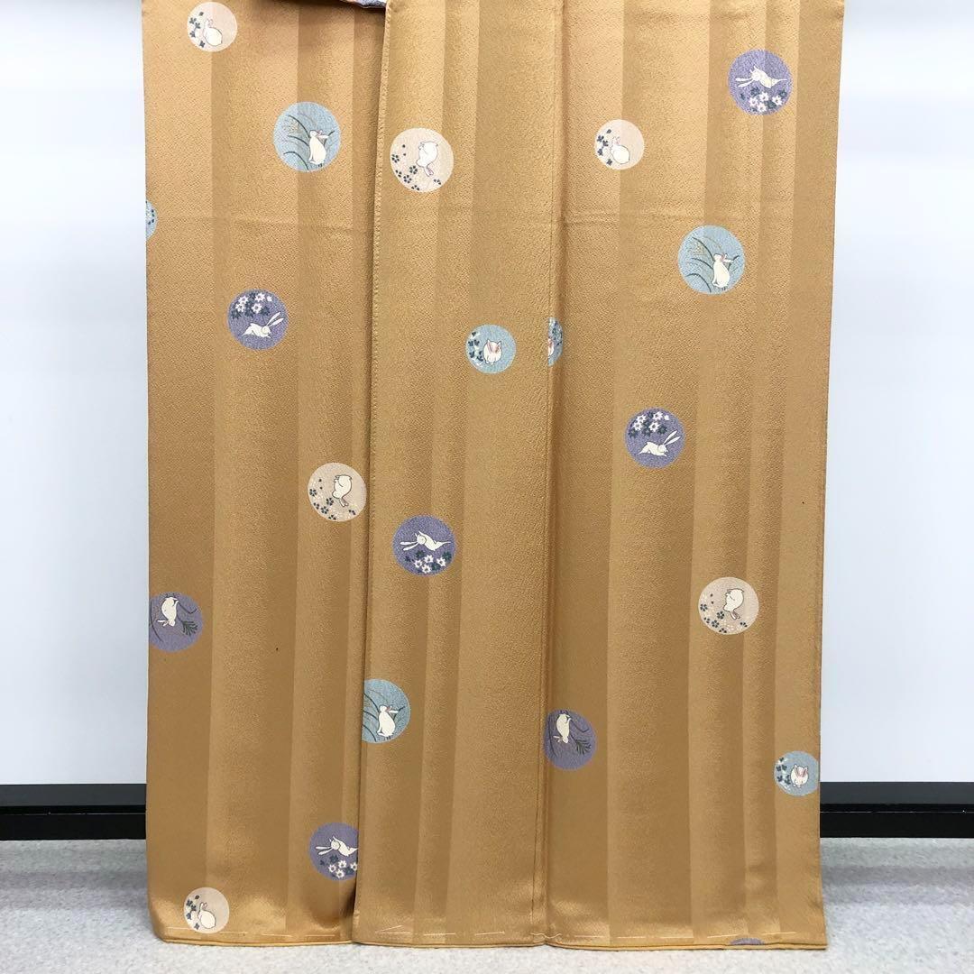 小紋 飛び柄 丸にうさぎ柄 縮緬 枇杷茶色 しつけ糸 K-3286 