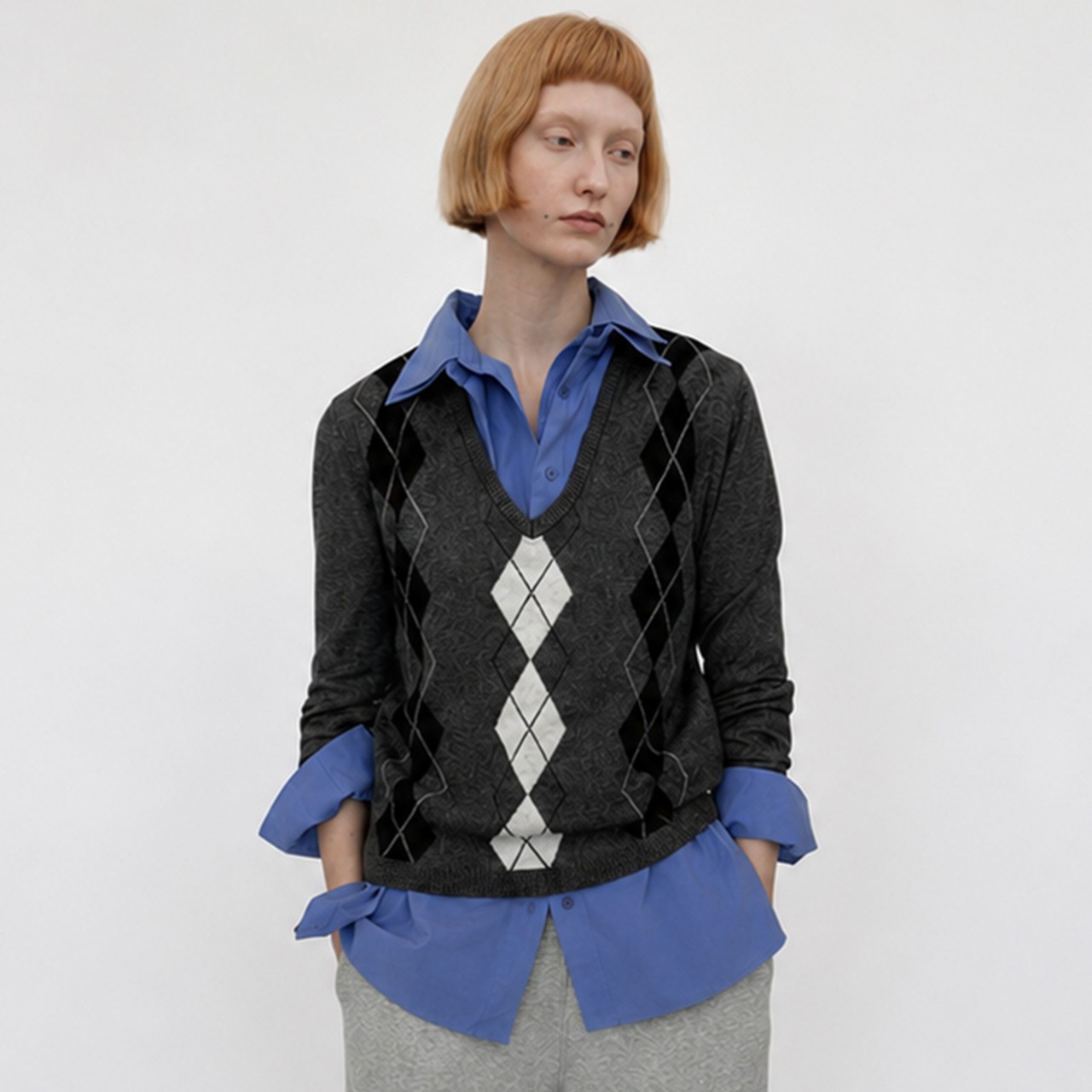 Compact argyle knit top A00120
