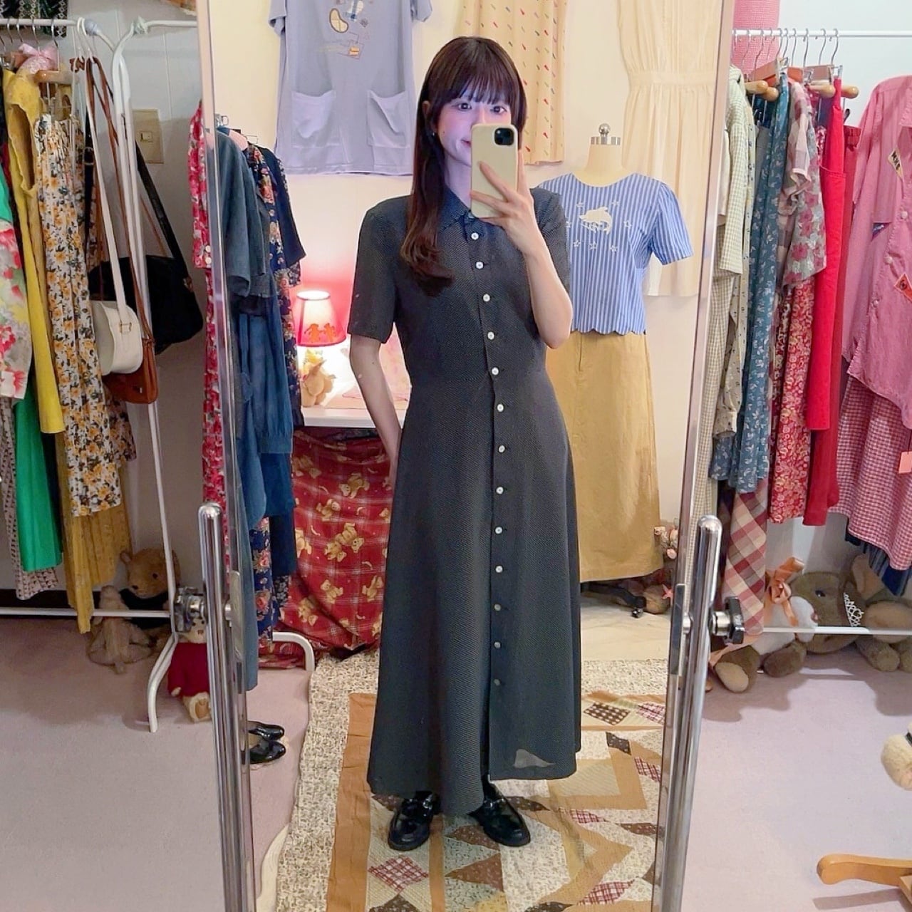 pin dot front button one-piece