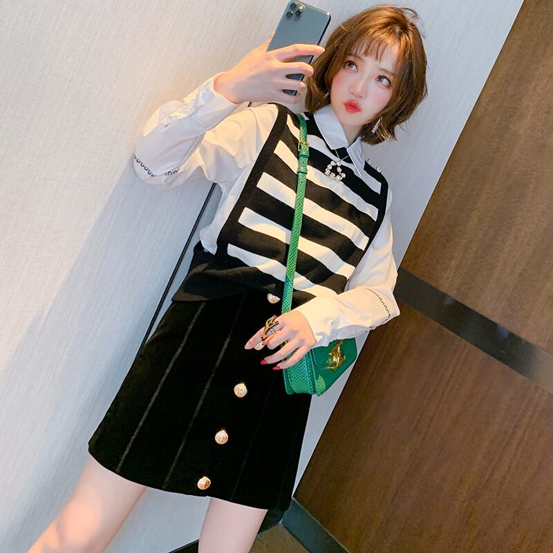 シャツ ストライプニットスプリング 春物 MIUCO86422682424