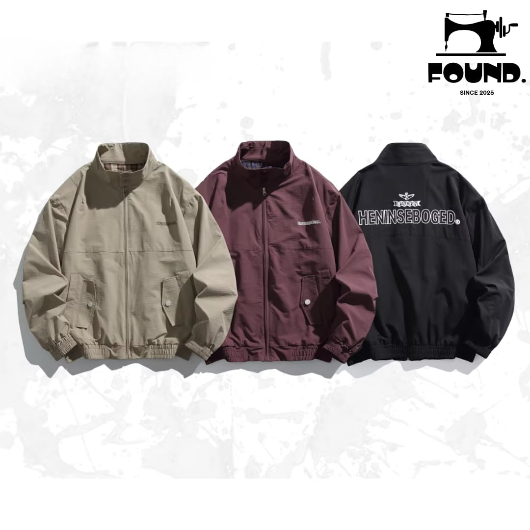 Loose Fit Stand Collar Windbreaker with Back Embroidery(FD275)