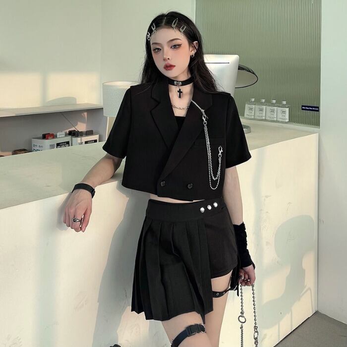 サマーカジュアルジャケット ハイウェストプリーツスカート 夏物 ケッペル64528054191