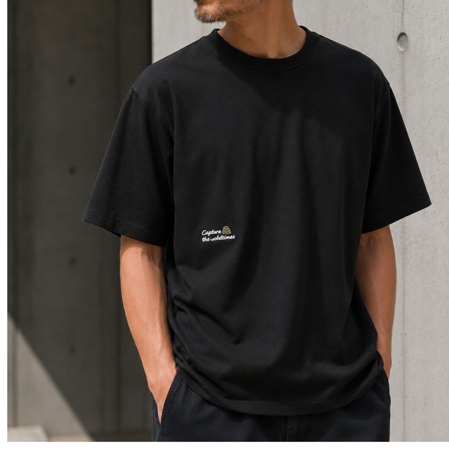 【H1087】Back Embroidery Short Sleeve Crew Neck T-Shirt / 2color
