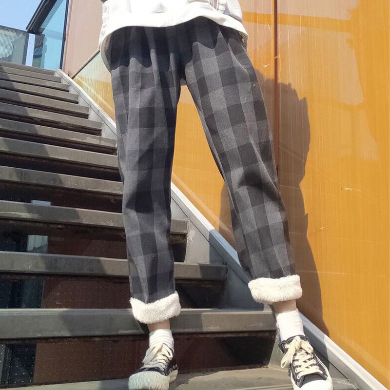 秋冬のスモールプラスベルベットパンツレディース2020新しいルーズチェック柄ストレートレッグパンツ冬の9ポイントワイドレッグパンツ 萌量不足20464877854