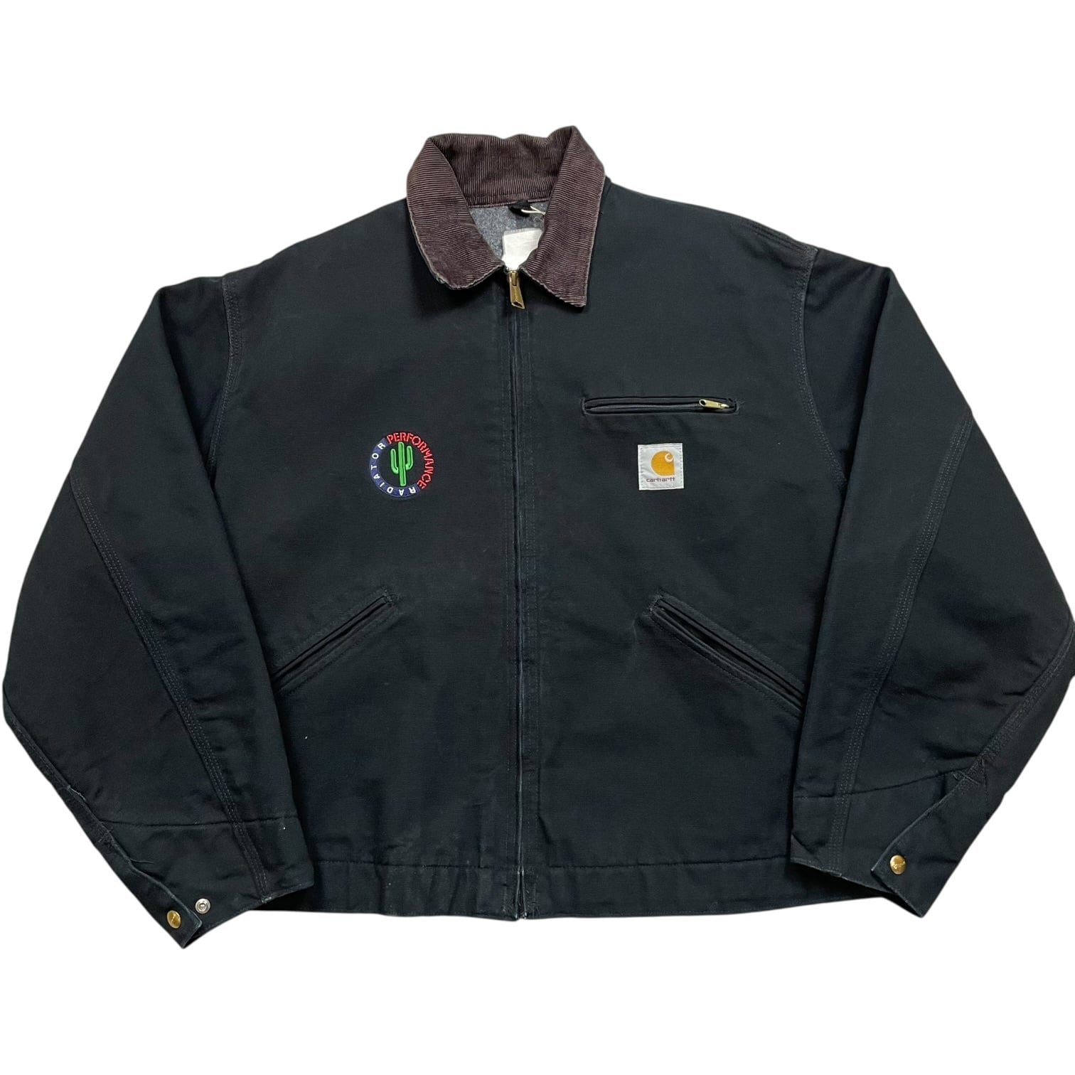 《L》Carhartt カーハート デトロイトジャケット 企業ロゴ 刺繍 襟コーデュロイ ブラック no.9765