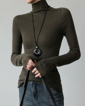 High neck knit long sleeve Top T20116