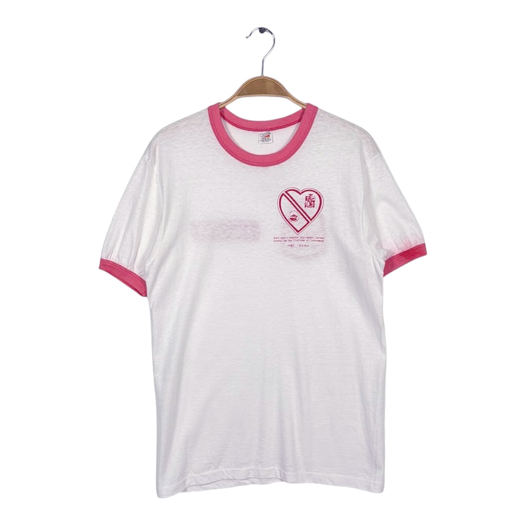 80s マラソンイベント USA製 リンガーTシャツ ヴィンテージ Tシャツ スポンサー 企業系 企業ロゴ ヘインズ HANES サイズM BZ0620