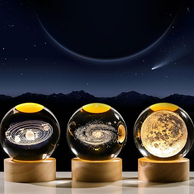 Kertari 60mm クリスタルボール 太陽系 模型 3D 宇宙ガラス 地球儀