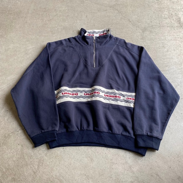 90年代 UMBRO アンブロ ハーフジップ ロゴ ニット切り替え 刺繍 