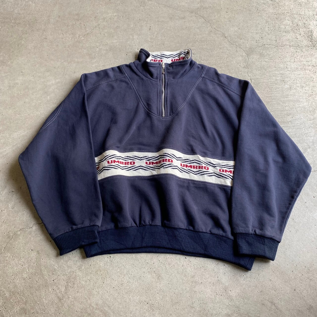 90年代 UMBRO アンブロ ハーフジップ ロゴ ニット切り替え 刺繍 