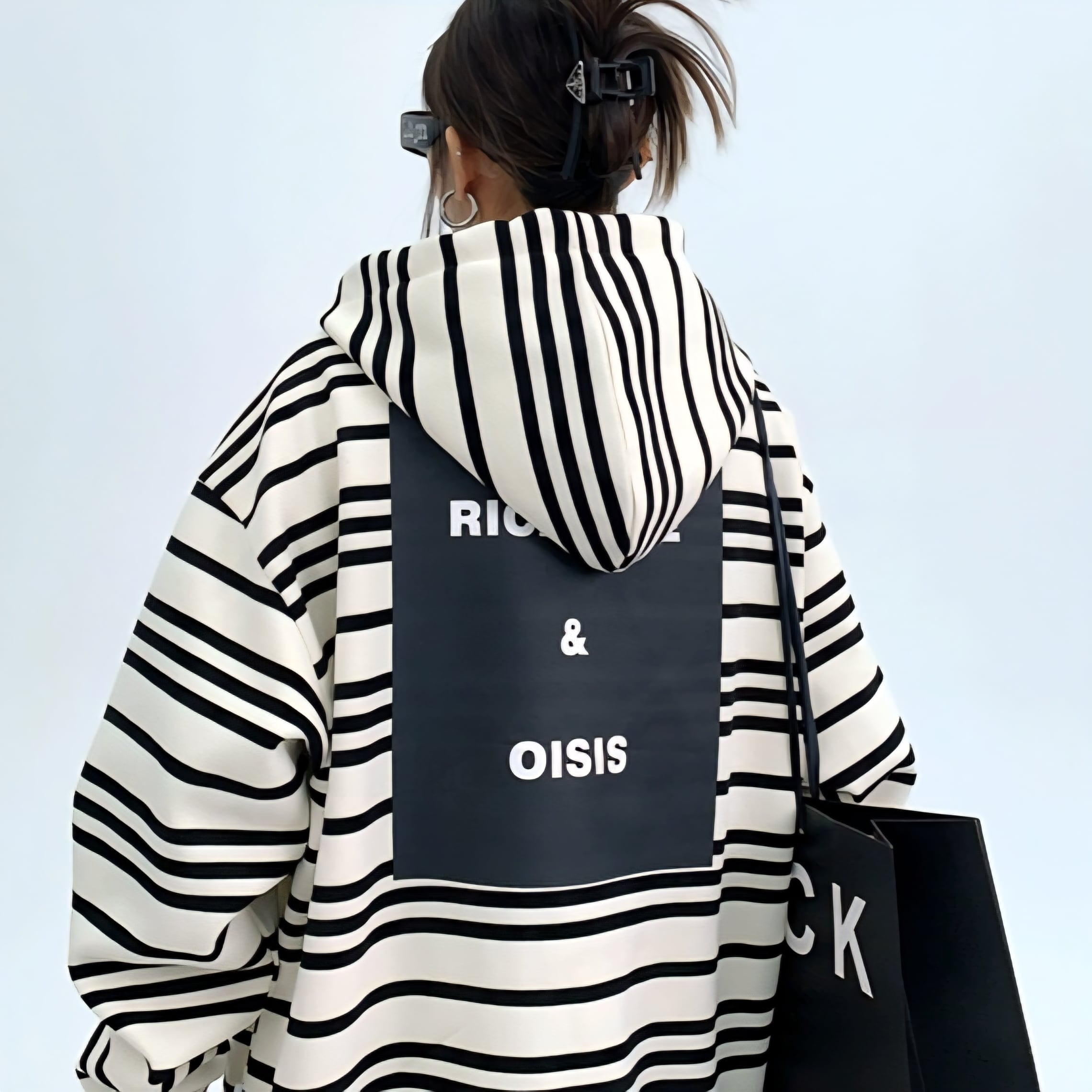 ボーダー柄 長袖 オーバーサイズ スウェットフーディ L00287