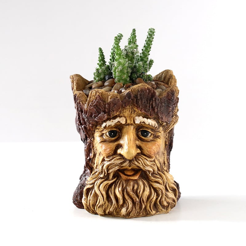 PUTS 木製 フラワーポット　鉢 植木鉢 フラワーポット プランター 木 ツリー 顔 フェイス 穴あき