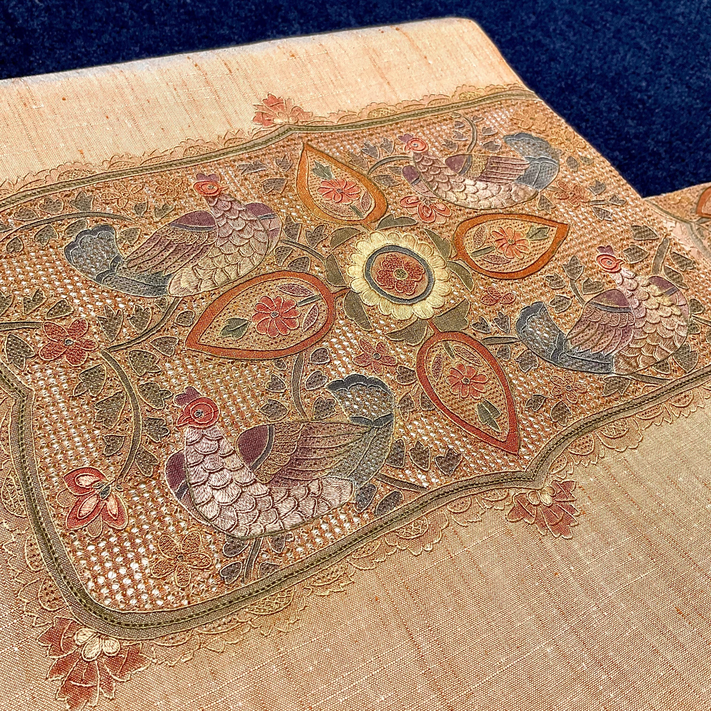 刺繍の贈りもの*スワトウ刺繍 汕頭刺繍 鳥 リサイクル名古屋帯 刺繍の贈りもの*スワトウ刺繍 汕頭刺繍 鳥 リサイクル名古屋帯