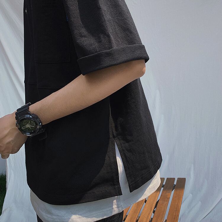 全2色 Tシャツ カットソー 無地 カジュアル 重ね着風 おしゃれ