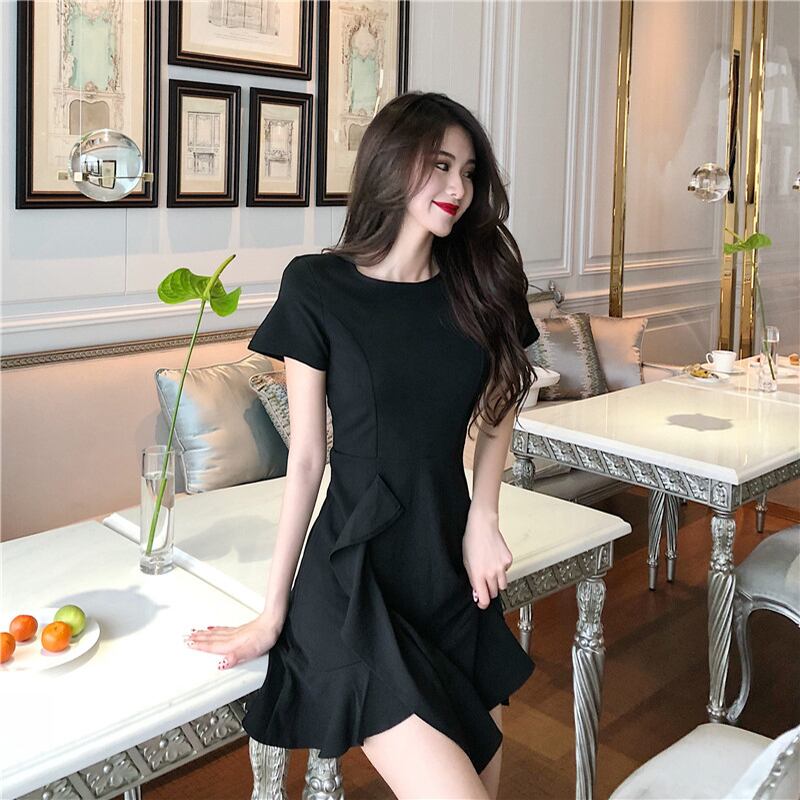 2020年春夏の新作気質は薄いフリルフィッシュテールスカートファッション半袖スリムハイウエストドレス女性 1号婦人10037990390