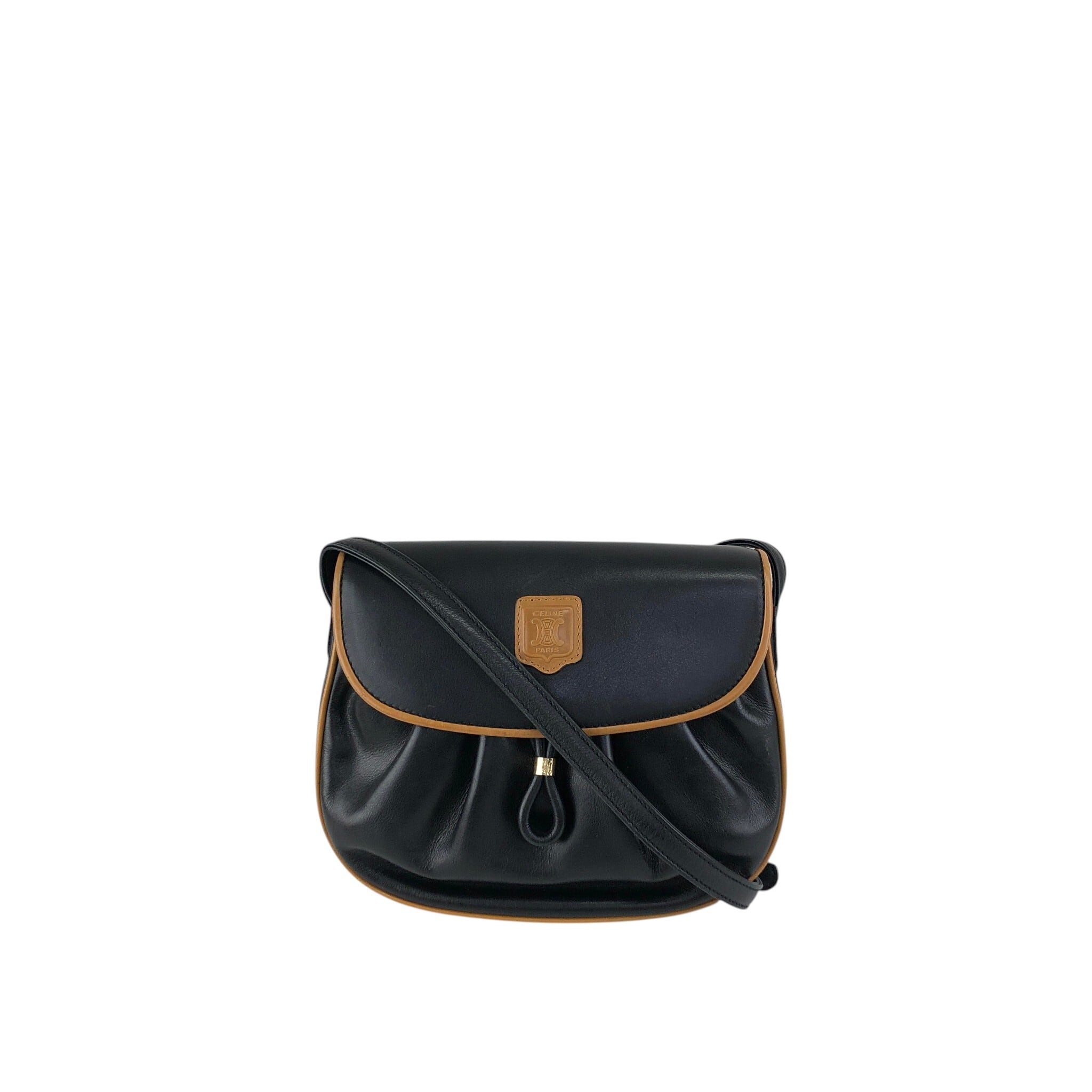 CELINE セリーヌ ショルダーバッグ ブラック×ブラウン ブラゾン型押し