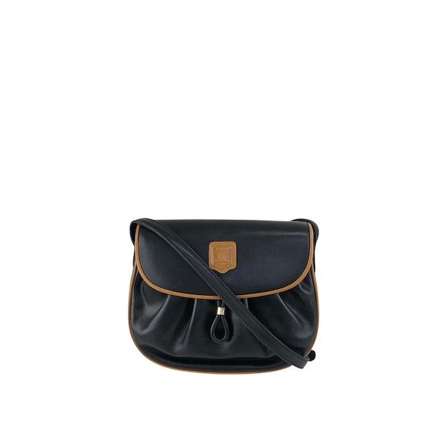 CELINE セリーヌ ショルダーバッグ ブラック×ブラウン ブラゾン型押し PVC レザー フラップ vintage ヴィンテージ オールド f8fsrs