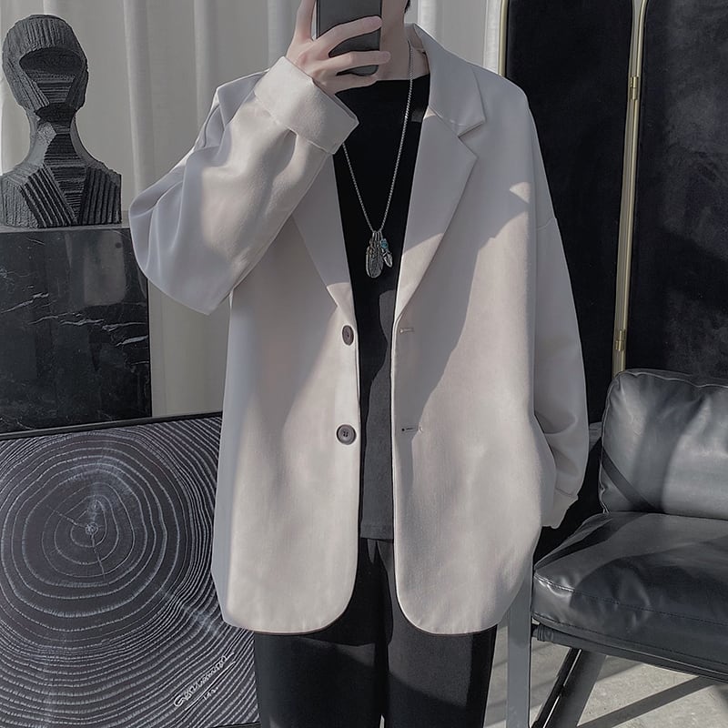 【予約販売】テーラードジャケット 無地 アウター ジャケット メンズ シンプル ベーシック くすみカラー ブラック オフホワイト グレー カジュアル こなれ感 お洒落 韓国トレンド 春 秋 大きいサイズ M/L/XL/2XL