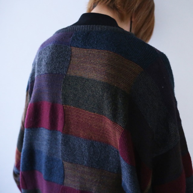 multi color good panel pattern over silhouette sweater