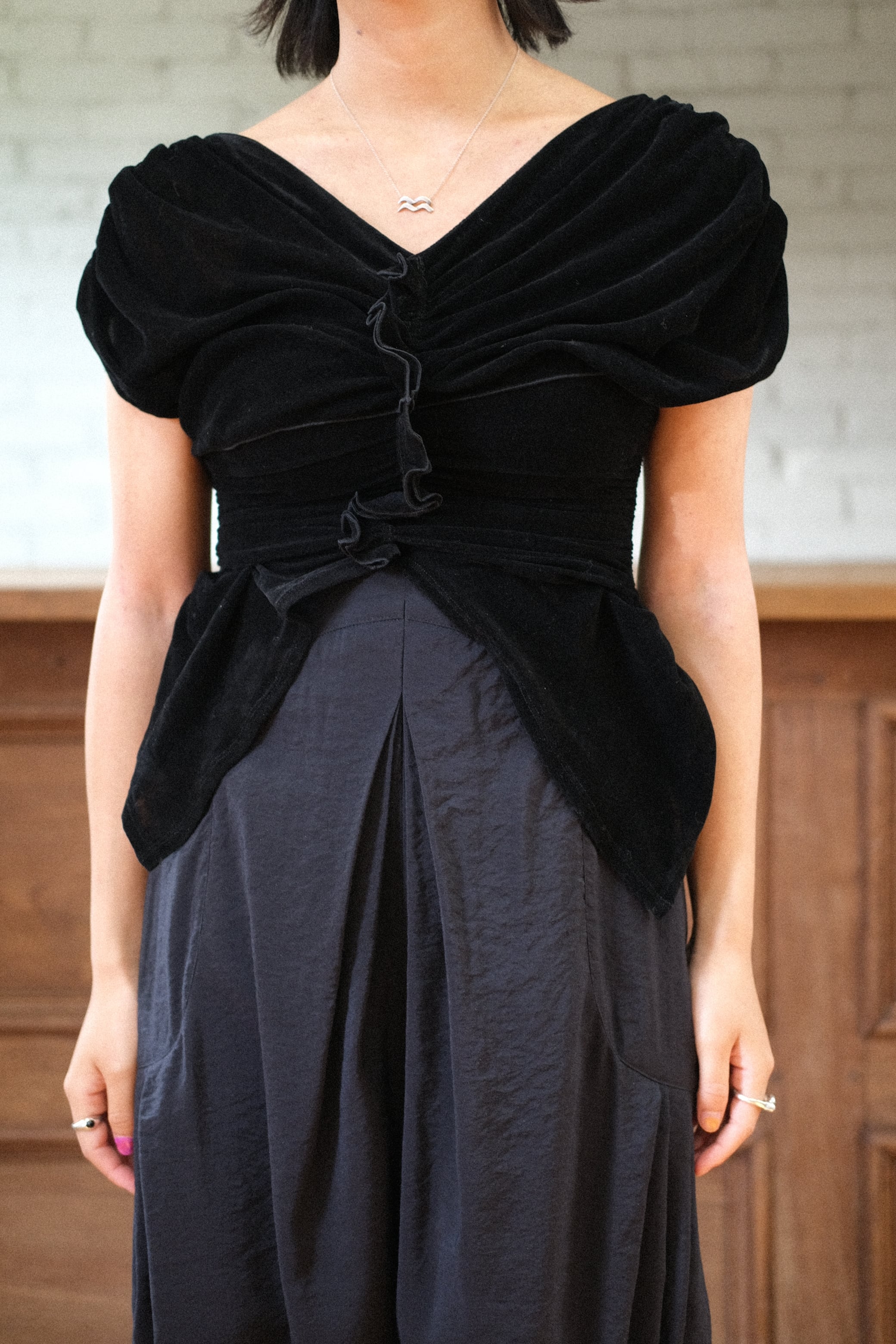 トップス FETICO ROSE VELVET TULLE SHIRRING TOP FETICO】VELVET TULLE SHIRRING TOP | loop