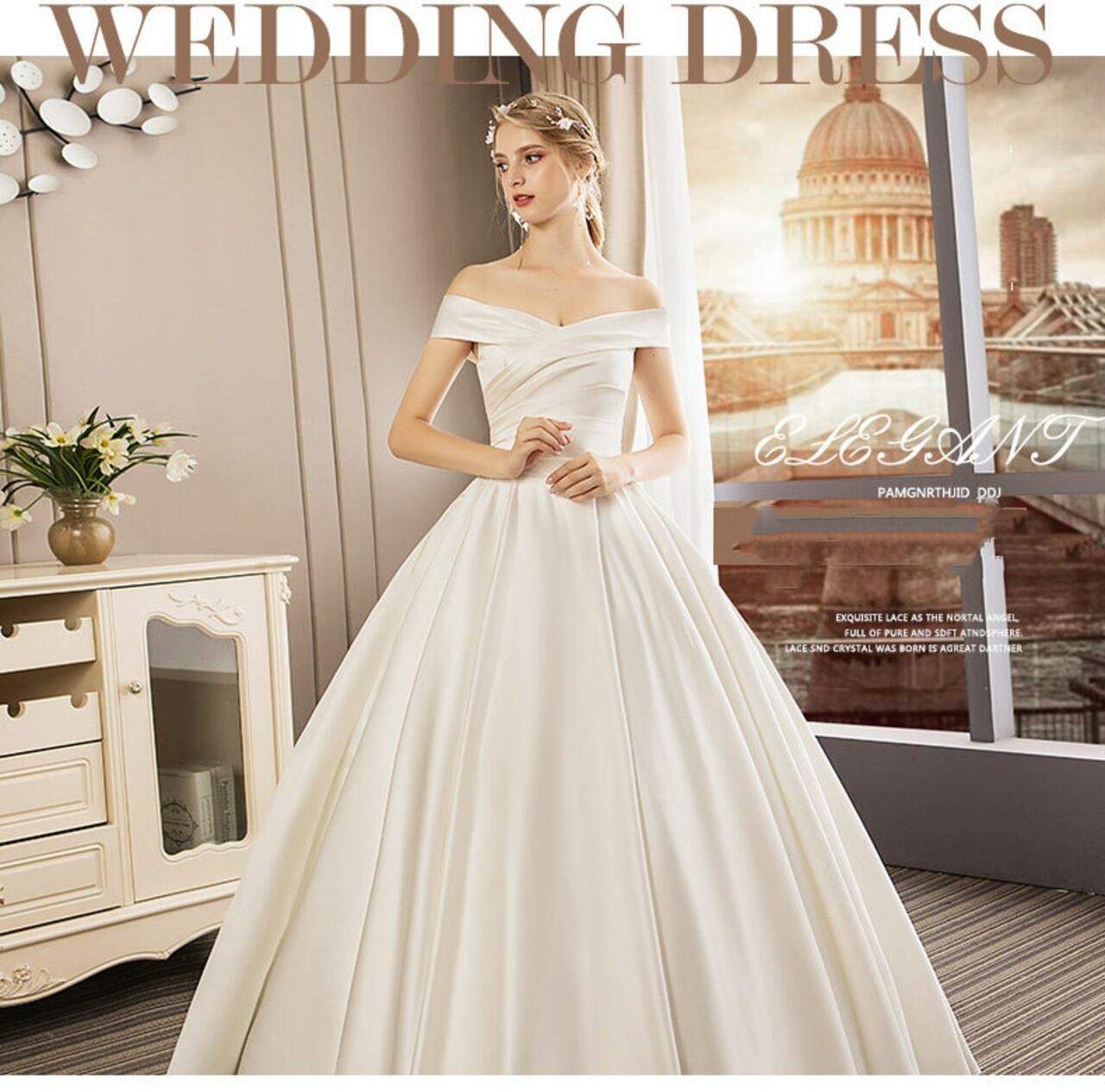 ビジュー装飾ベルト付き チュール Aラインウェディングドレス（ANGEL V  