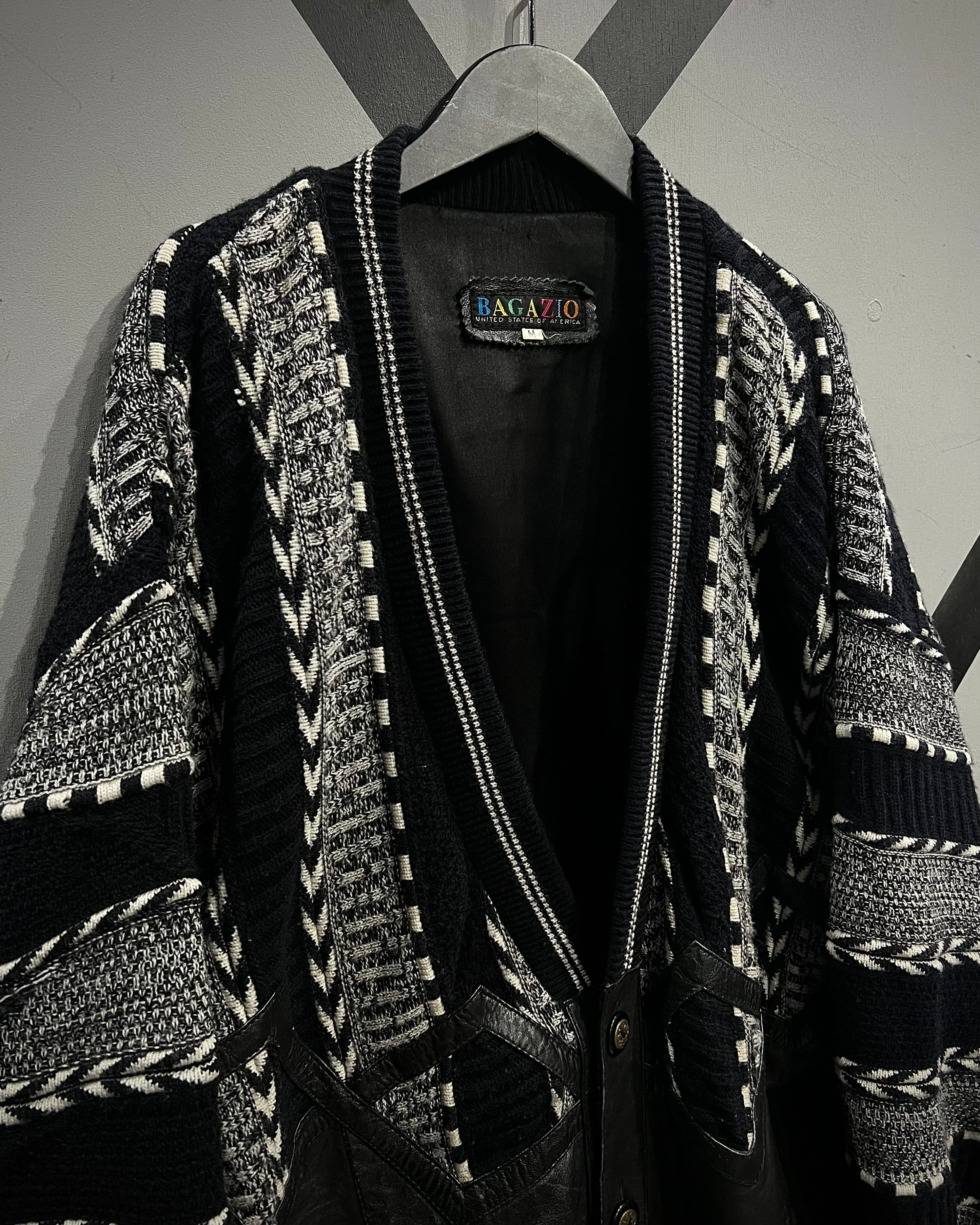 X VINTAGE】 Leather Switching Vintage 3D Knit Cardigan | Caka(カカ