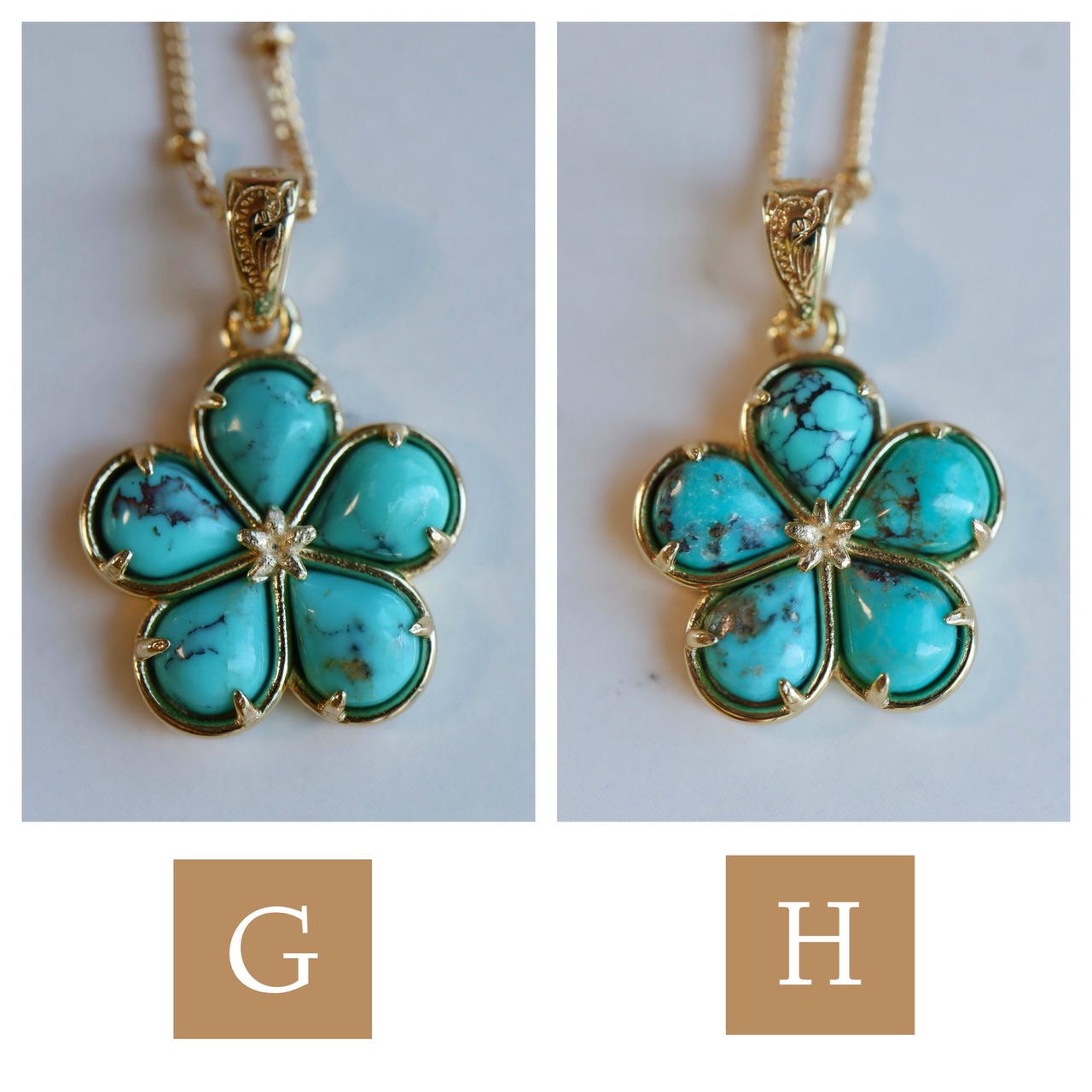 Plumeria  turquoise necklace Hawaiianjewelry("マトリックスあり"ハワイアンジュエリーＵＳＡアリゾナ州・キングマン産ターコイズプルメリアネックレス)