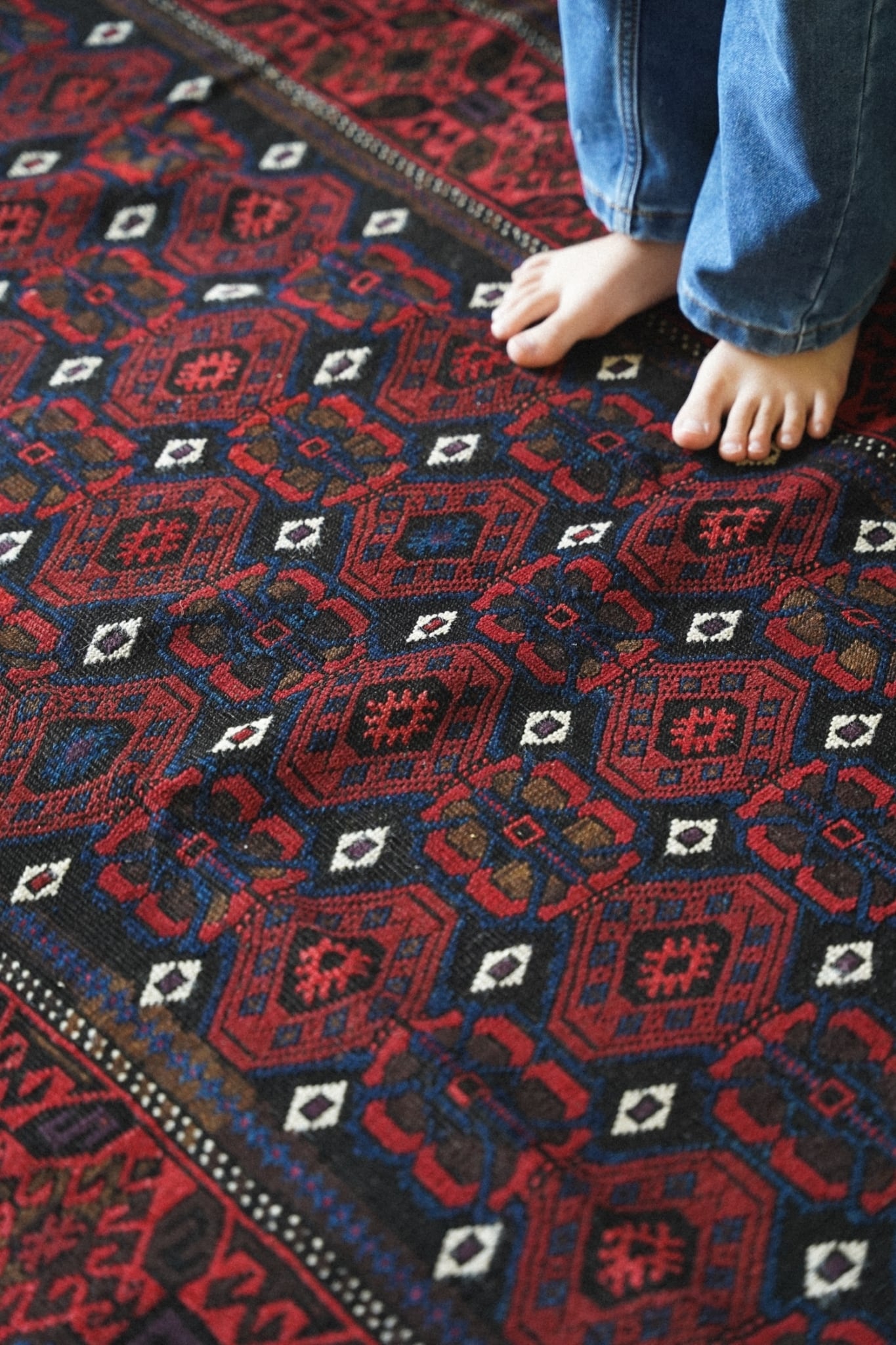 1137-Semi Antique Mina Khani Baluch rug | 手織りのヴィンテージラグ