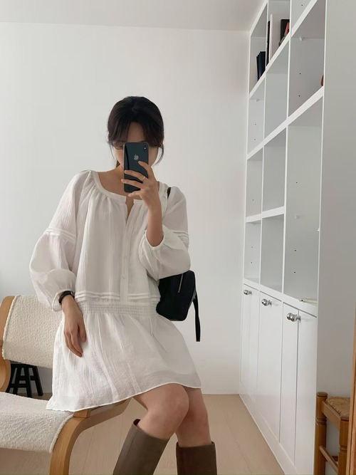 (LITER) number wrinkle  onepiece / 2color