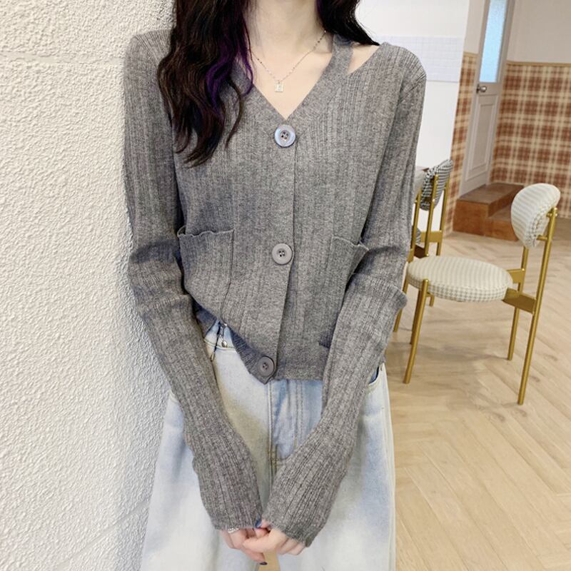 セーター スプリングオータムスリムショートカーディガントップス 春物 秋物 試着室37423979068