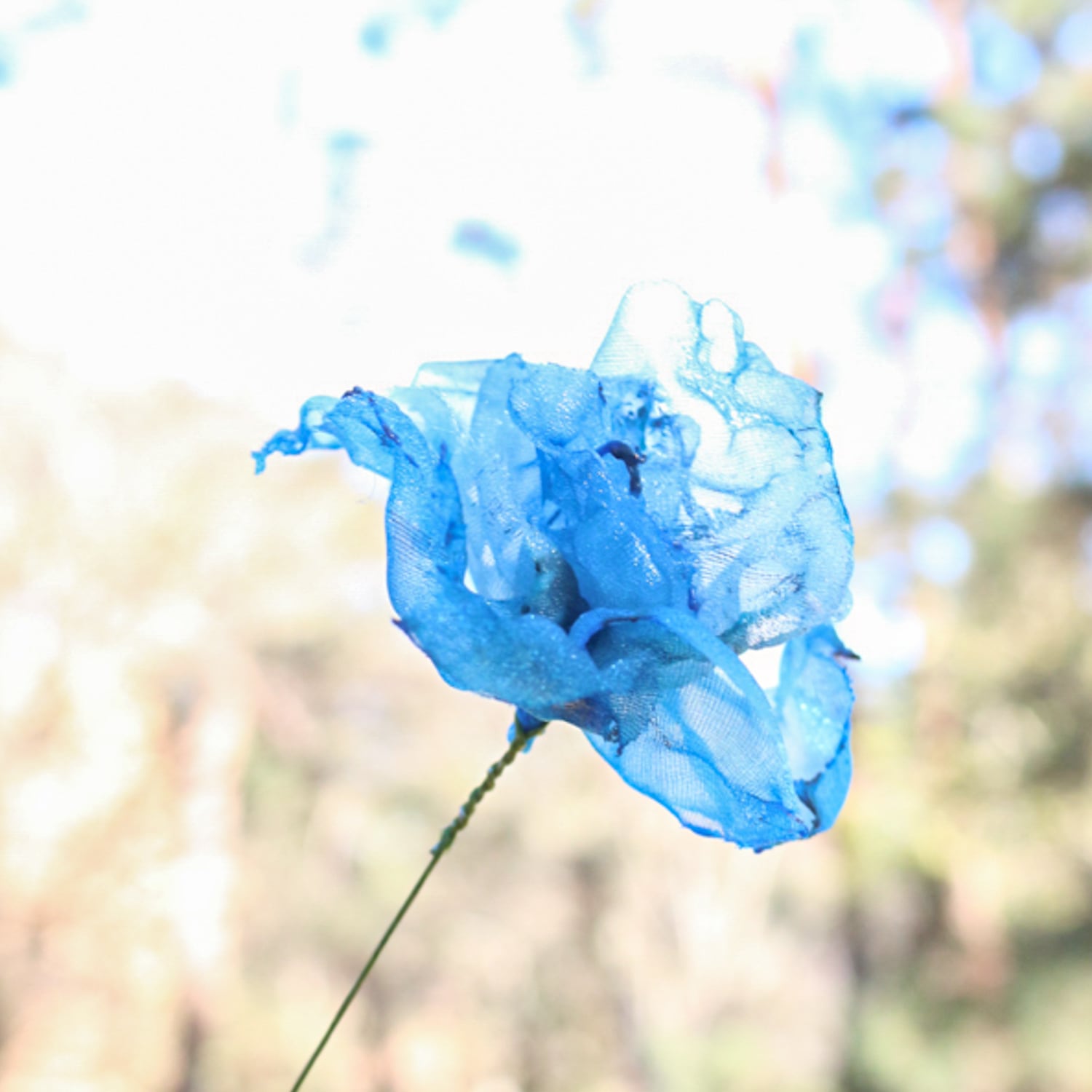 再販】カラフルオーガンジーのアートフラワー【造花】｜スカイブルー