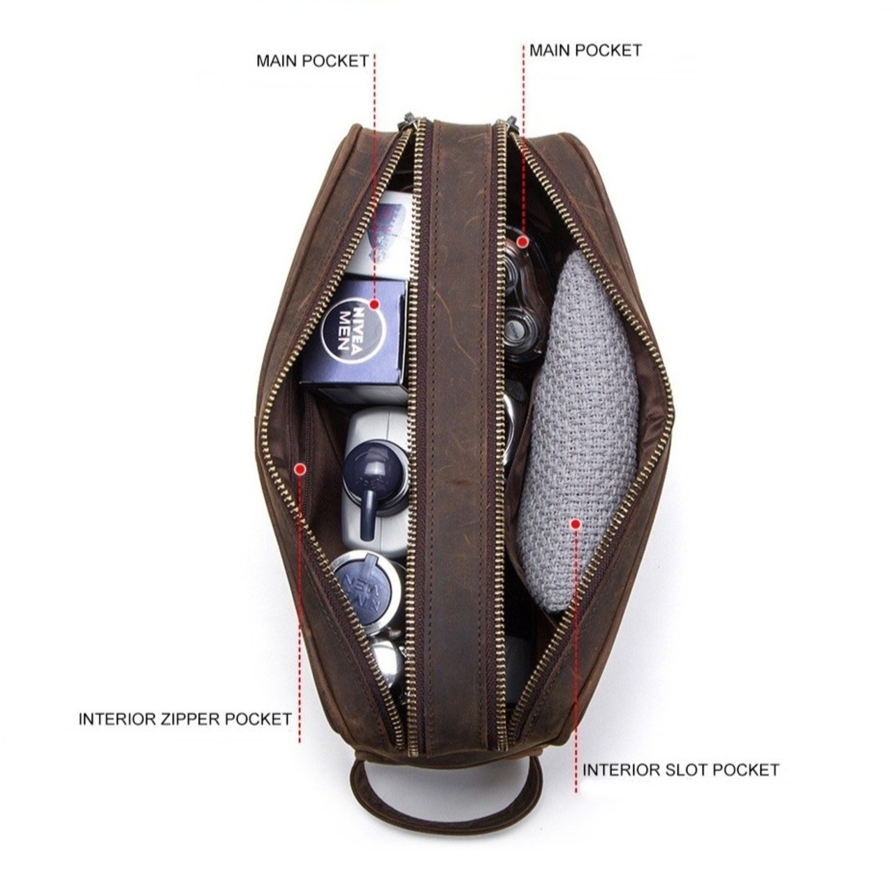 Genuine Leather Travel Pouch Bag / 本革 レザー トラベル ポーチ バッグ