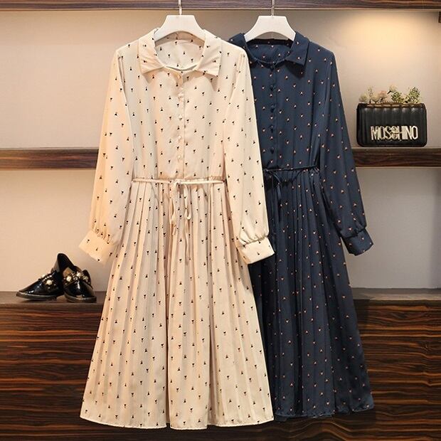 春新作 ワンピース 春のワンピース プリーツ切り替え ワンピース 長袖ワンピース大きいサイズ 体型カバー ワンピース 膝下 ミモレ丈 大人可愛い フェミニン デート 女子会 お出かけ 代 30代 40代 アプリコット ブルー P6501 Kirari きらり