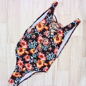 Flower print one piece bikini