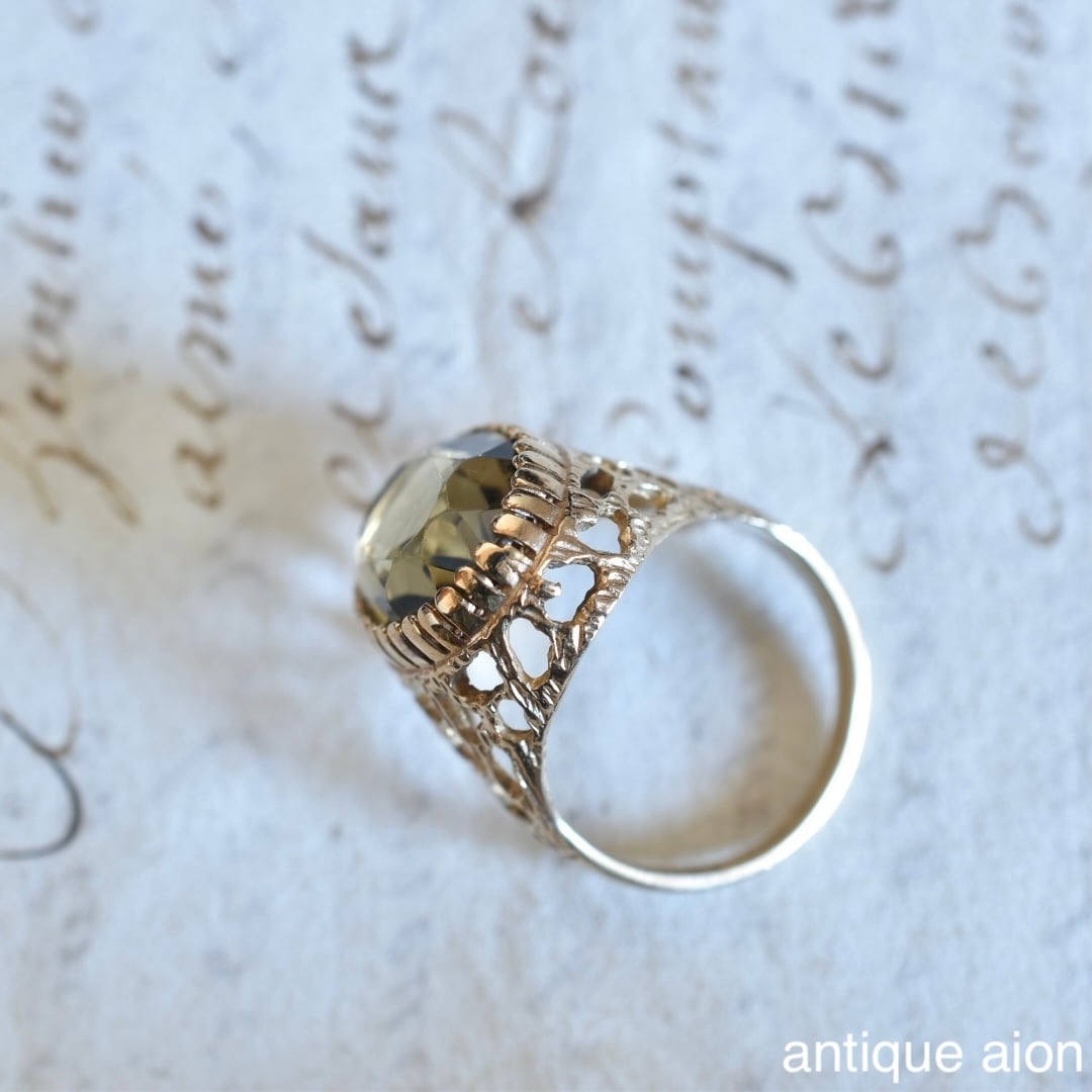 英国ヴィンテージ 1973年 9ctゴールド 天然スモーキークォーツの