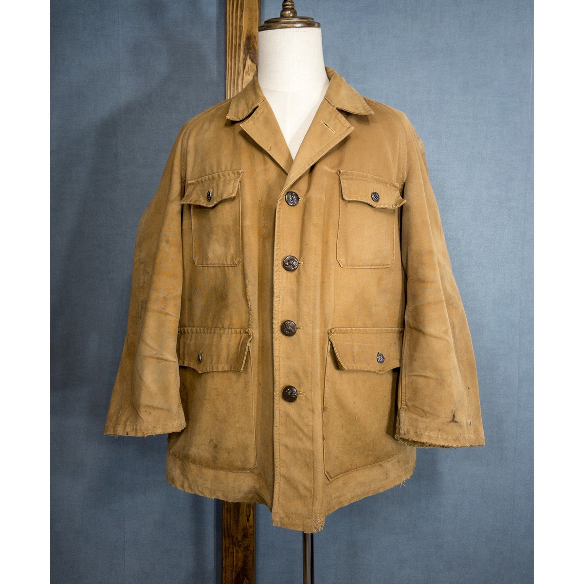 1940-50s】French Cotton Canvas Hunting Jacket with Animal Buttons  