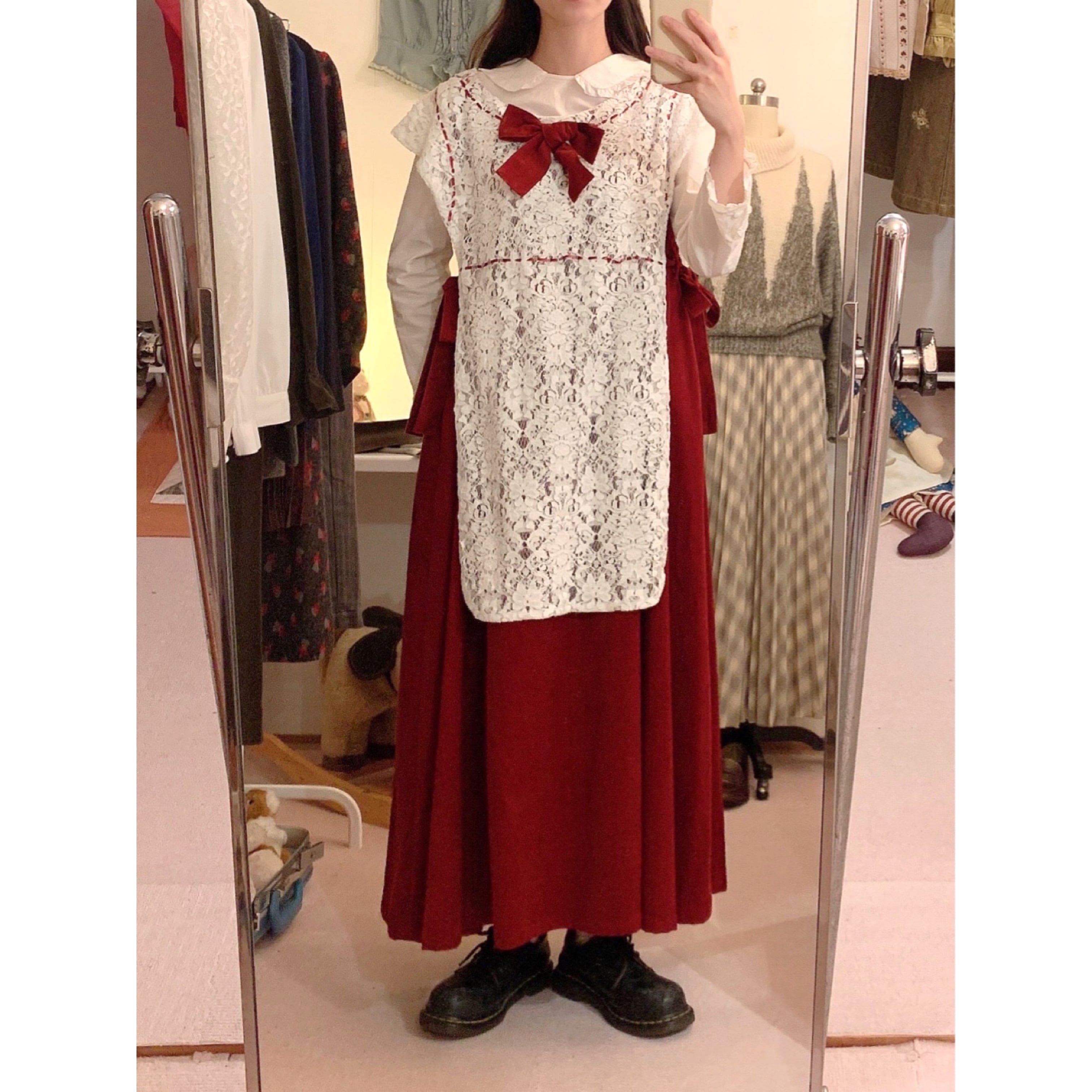 original : landmark jumper skirt / red × white