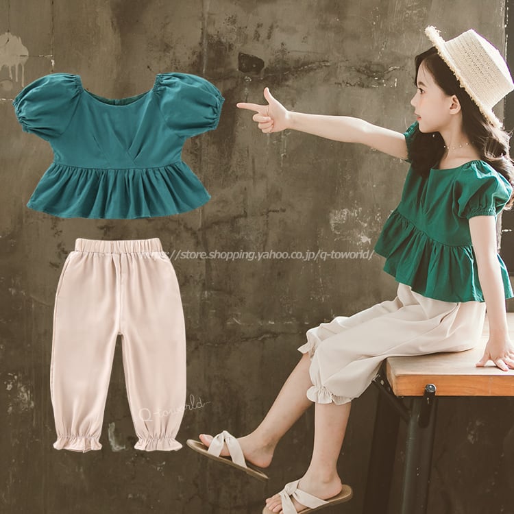 110-160㎝】上下セット トップス+パンツ 2点セット グリーン 韓国版  