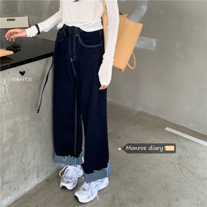 ルーズパンツ スプリングハイウェストウェストジーンズ レディース 春物 モンロー2336524930