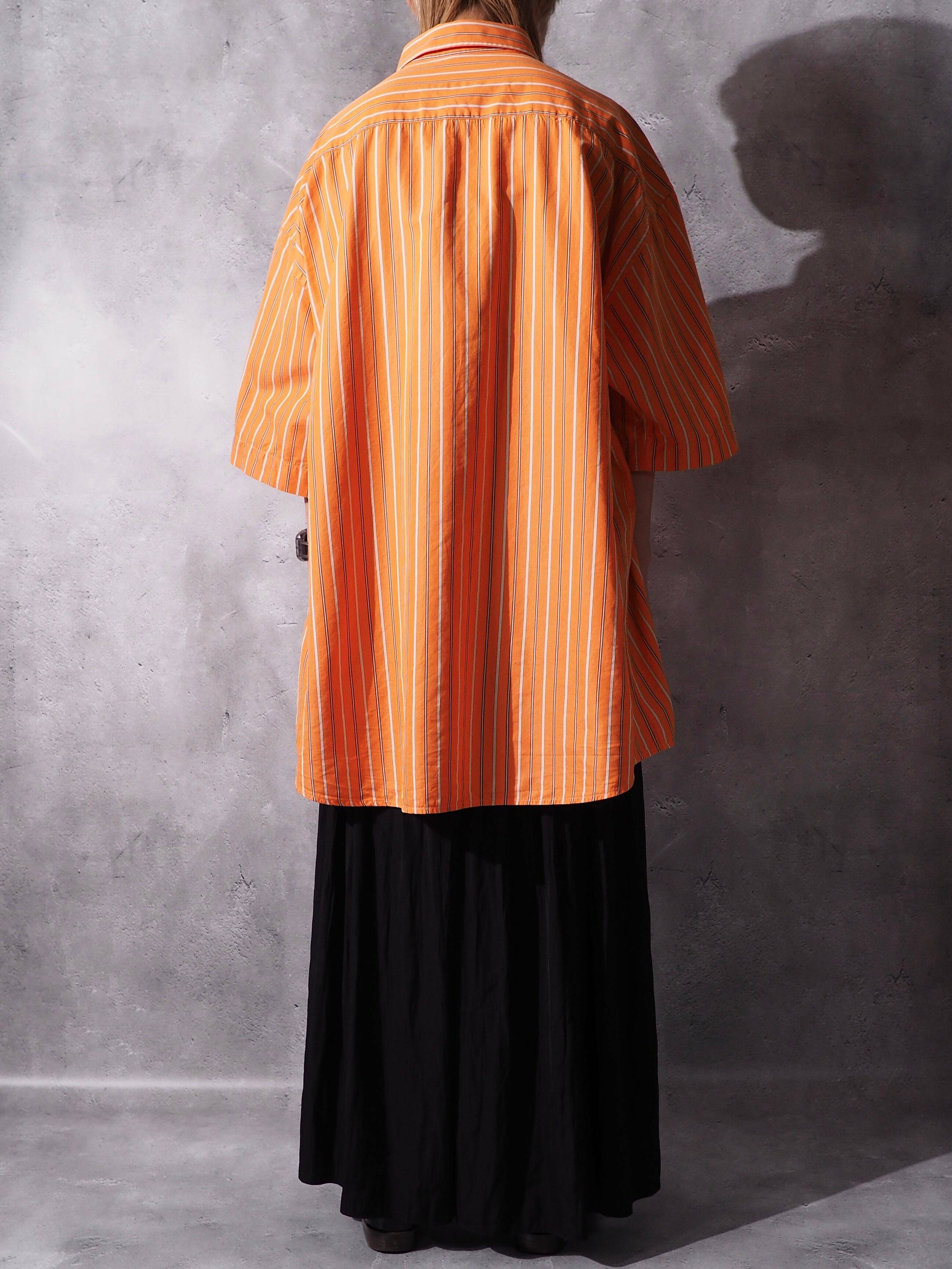 Paul Smith carrot orange color loose silhouette stripe button down shirt