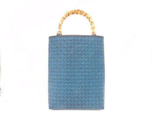 バンブー手提げ（特大）黒/青　青海合わせ市松柄
