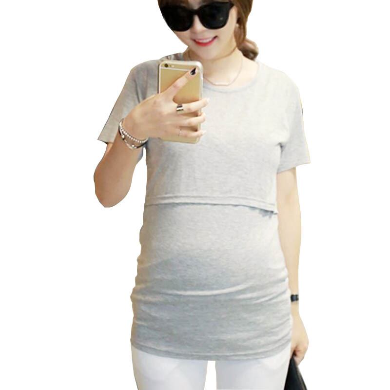 【新作】【送料無料】 授乳中のマタニティTシャツ母乳育児用の服のトップス妊婦純色のTシャツ妊娠中の看護用トップス ピュア expec522050381033