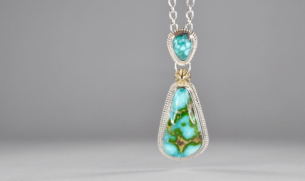 Sonoran Gold & White Water 18k concho pendant top | Sunset＆Eagle 