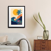 Sunset Palm Wave｜夕日とヤシが描く南国リゾートアートポスター｜波と太陽の彩りで空間を非日常に｜北欧モダン｜A3ポスター