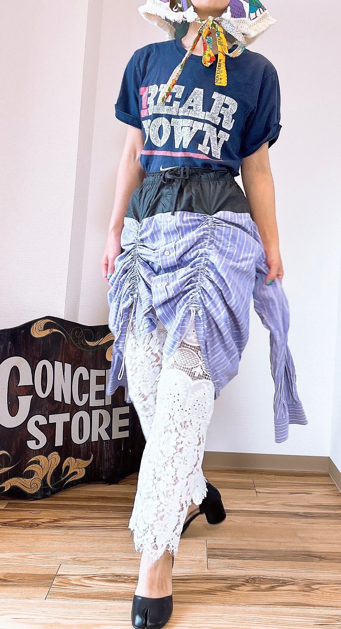 再販! Shirt docking pants ペンシルストライプ長袖