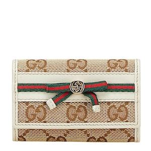 グッチ GGキャンバス シェリーライン リボン キーケース 6連 257007 ベージュ マルチカラー キャンバス レザー レディース GUCCI 【中古】
