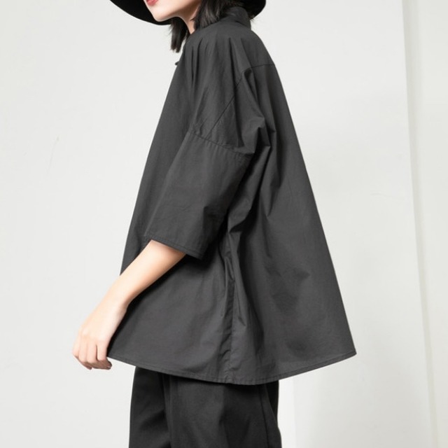 Irregular mid sleeve shirt 【2color】 C0032
