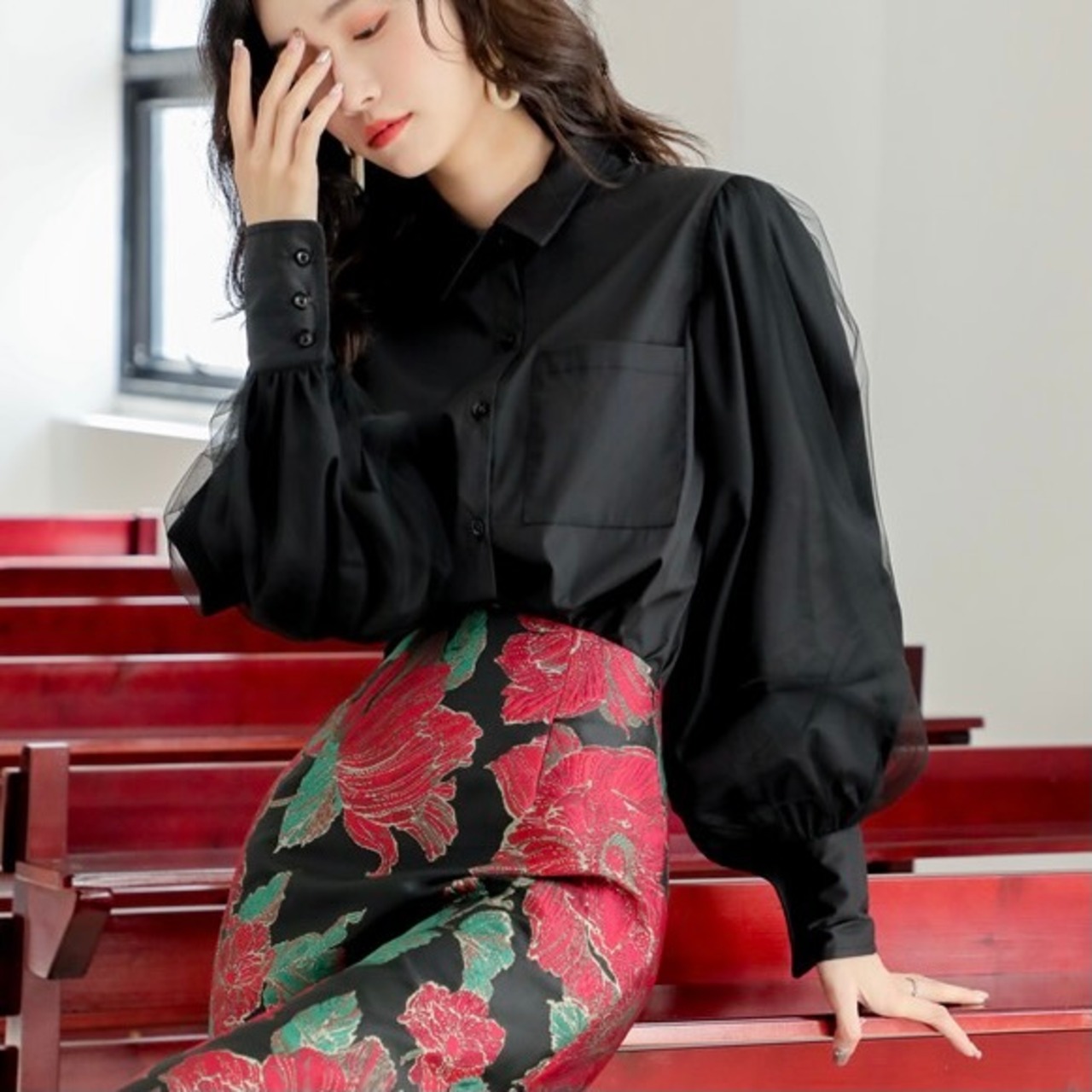 Retro chiffon sleeve shirt