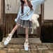 【2点セット】チェックシャツドッキングケーブルニット+フリルヘムスカート ・79305