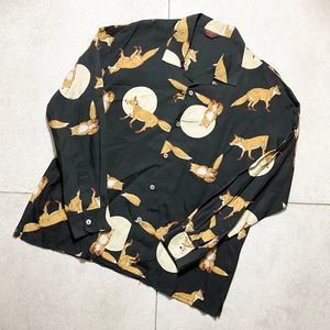 POWDER black rayon shirt “fox&full moon”